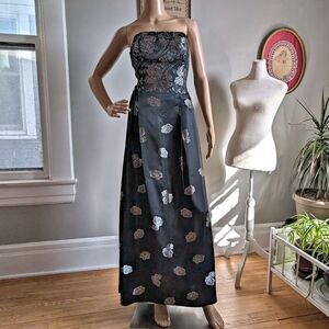 Vintage 1990s Jeffrey & Dara Prom Gown Floral Brocade Whimsygoth Formal Size 6
